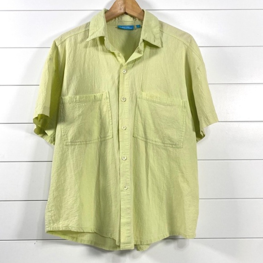 Cotton Connection Womens 100% Cotton Button Up‎ Shirt L Lime Green Short Sleeve